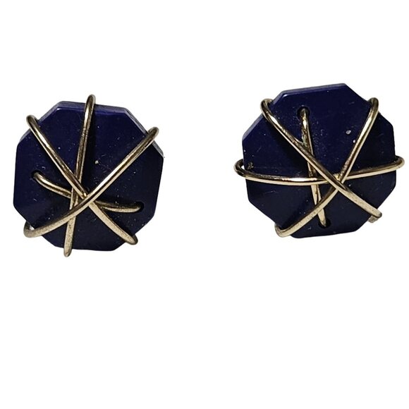 Elegant Retro 60s Blue Enamel Gold Tone Wrap Stud Earrings Fashion Jewelry Women - Picture 1 of 3